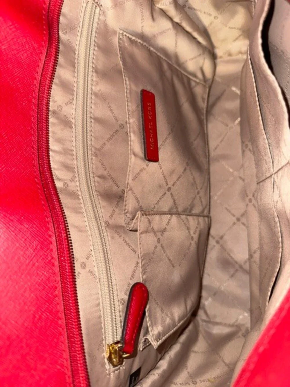 Michael Kors Red Leather Tote Handbag Double Strap Shoulder Bag